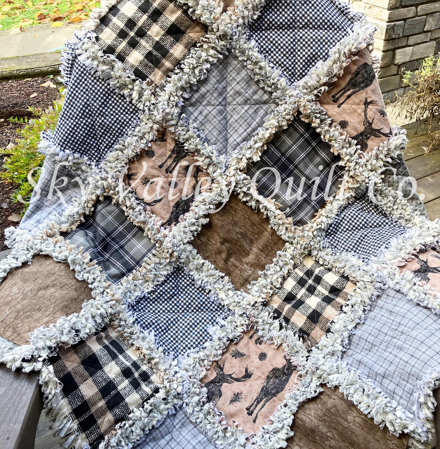 Pre Cut Rag Quilt KIT - plaids, deer, stag, brown, tan, gray and black flannel