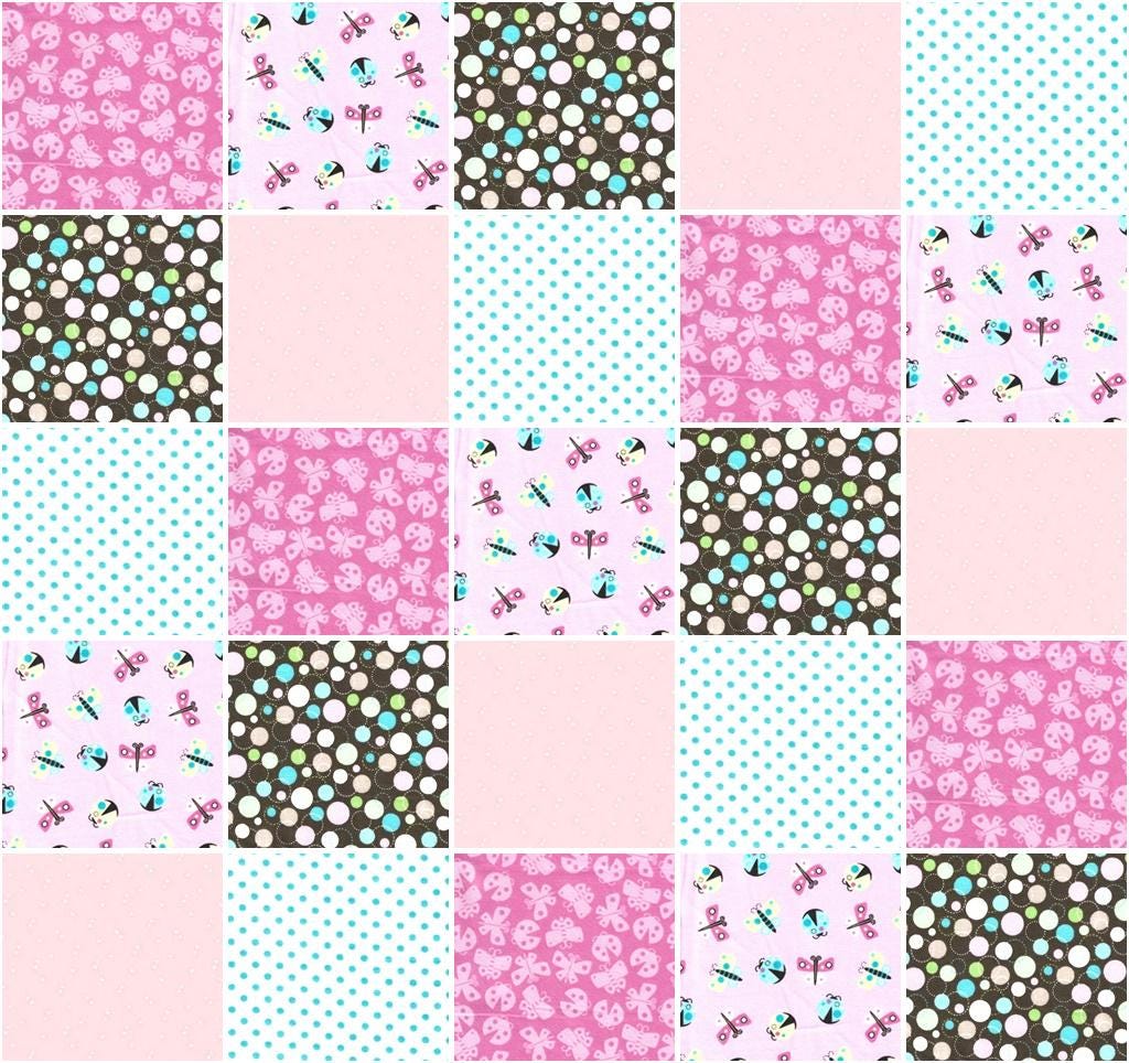 Pre Cut Rag Quilt KIT - butterflies and ladybugs pink, brown and aqua