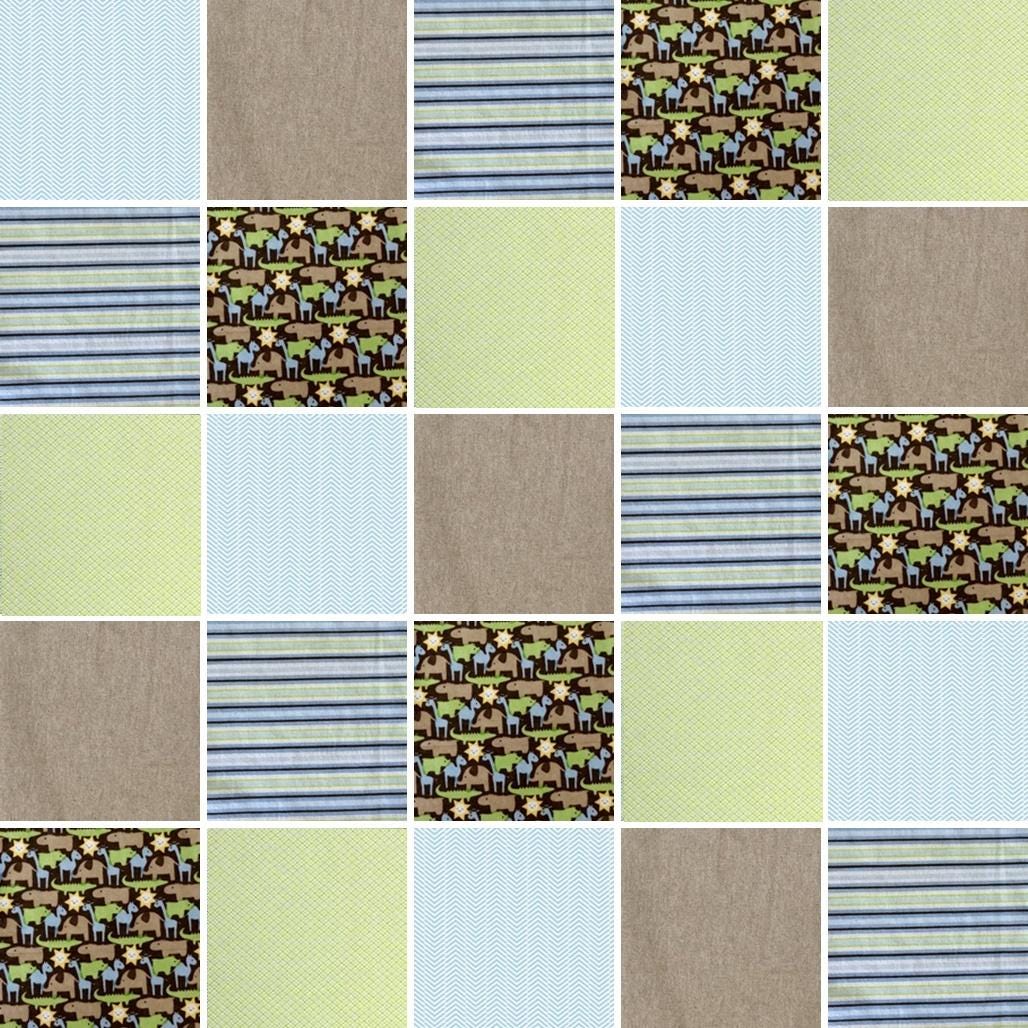 Pre Cut Rag Quilt KIT - Zoo animals in light blue, green and brown, all 3 layers!