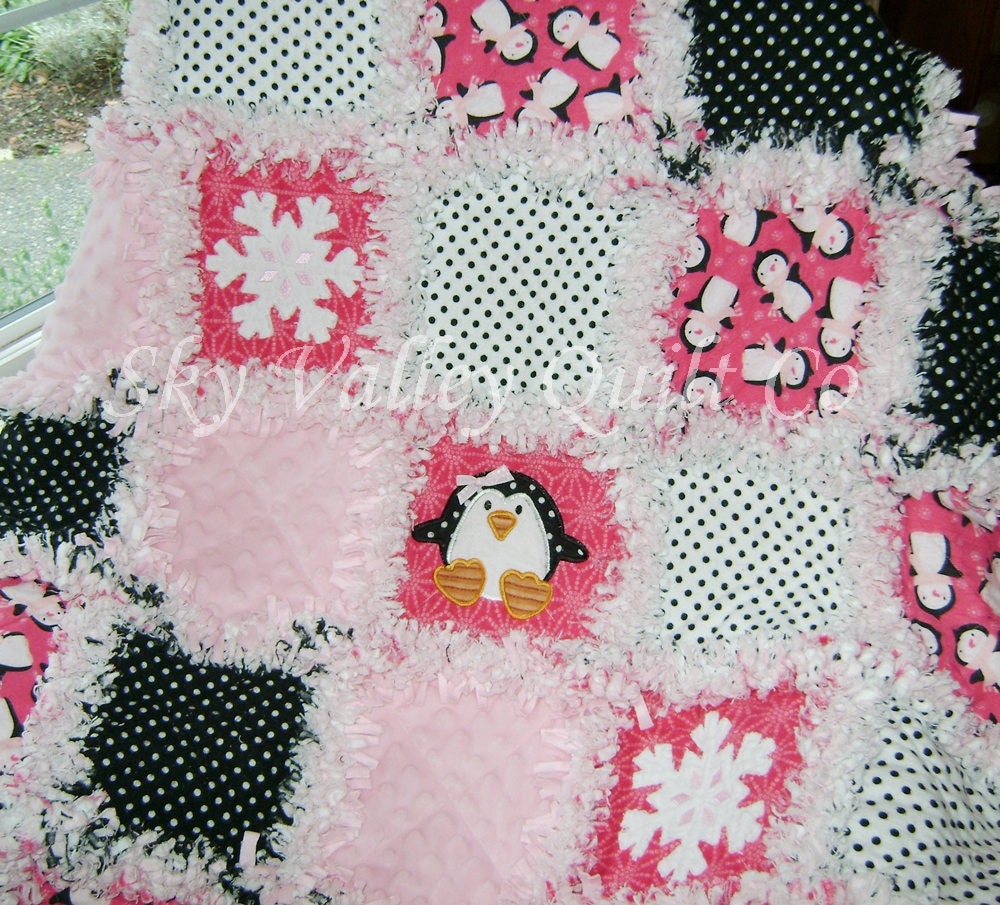 Pre CUT Rag Quilt kit ~ Winter Penguin and snowflakes – Sky Valley ...