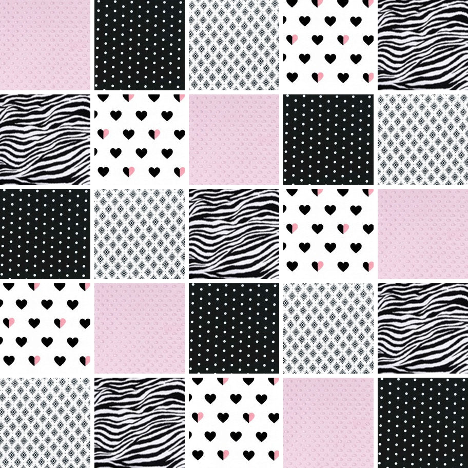 Pre CUT Rag Quilt KIT ~ LIGHT Pink and black flannel minky dots