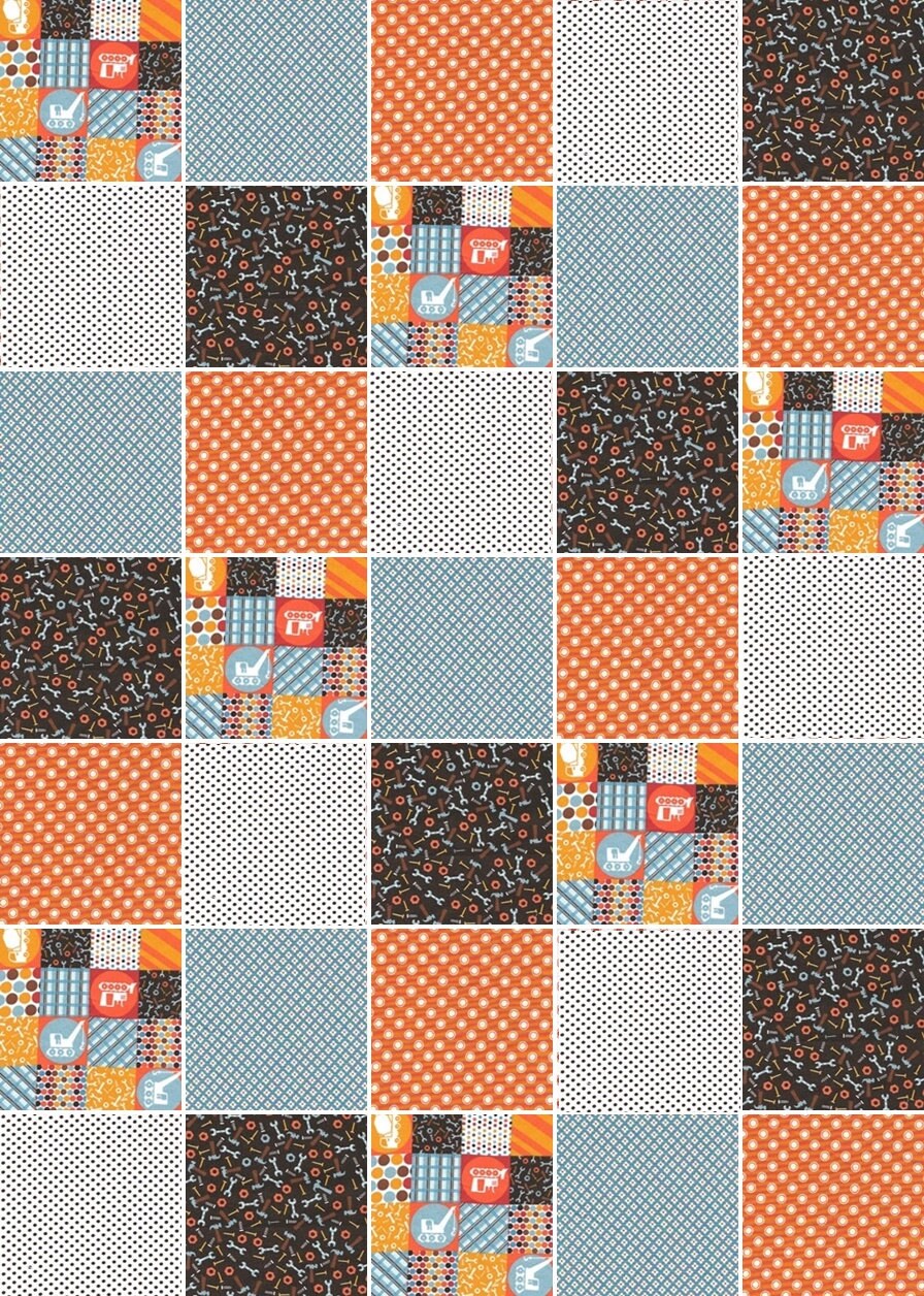 Pre Cut baby Boy Rag Quilt KIT - dump trucks construction tools orange brown and blue