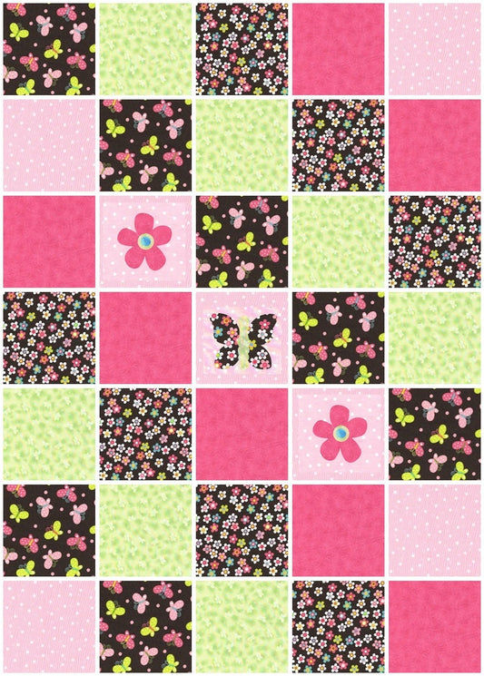 PreCut baby girl rag quilt- Butterfly and booms ~pink brown and green, shower gift , nursery decor,