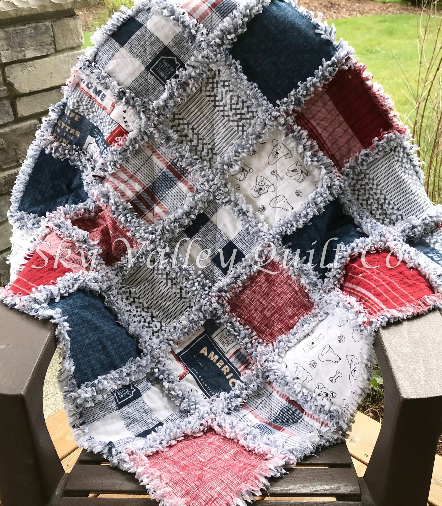 Pre CUT Rag Quilt KIT ~ Summer USA, patriotic, 4th of July red white and blue