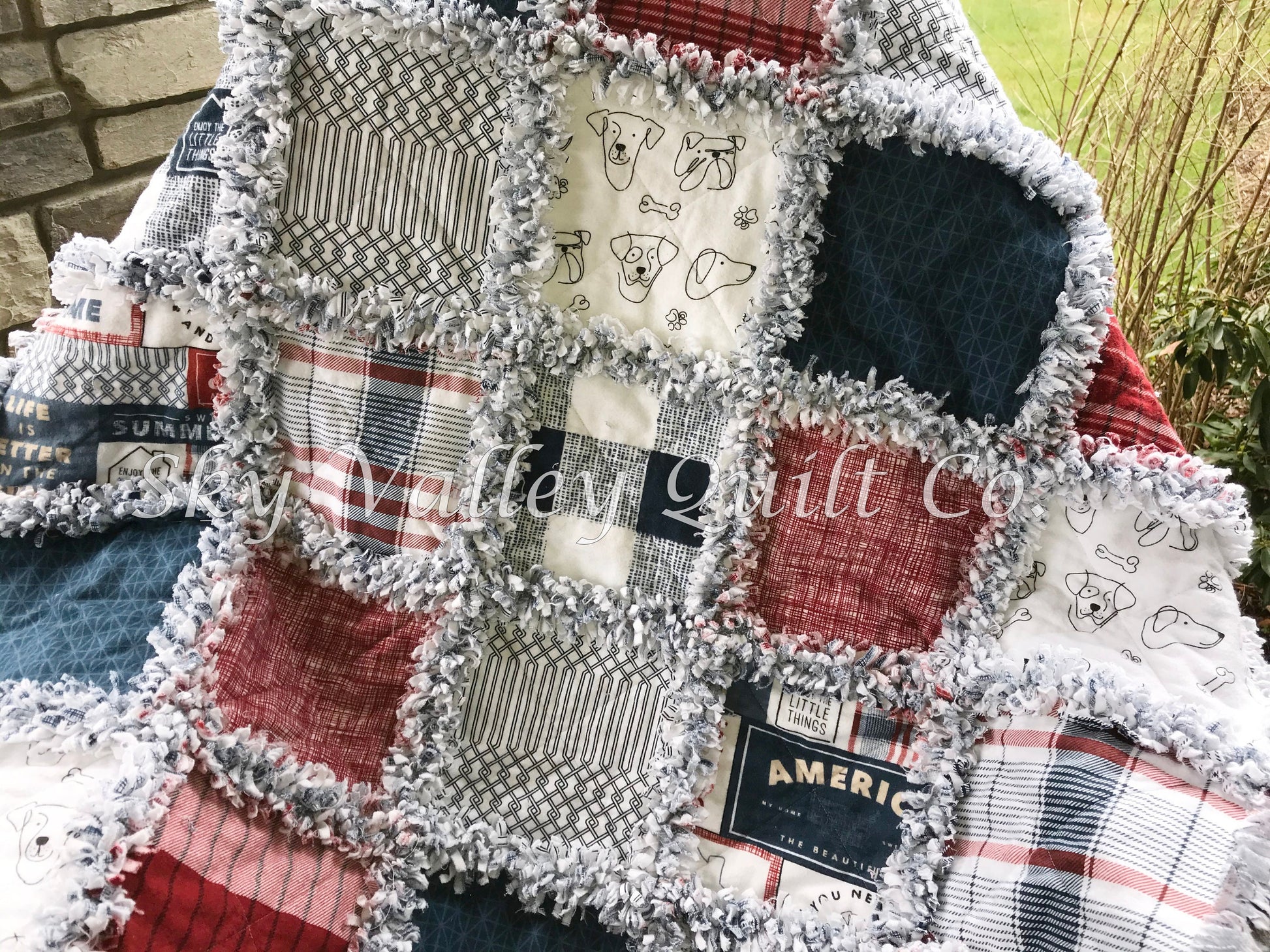 Pre CUT Rag Quilt KIT ~ Summer USA, patriotic, 4th of July red white and blue