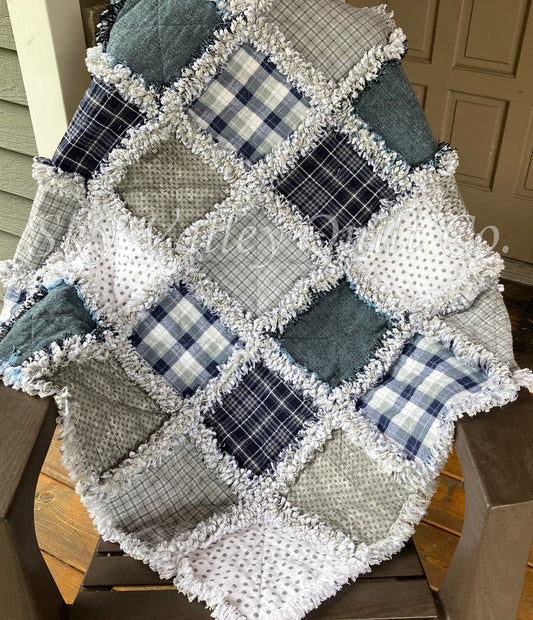 Precut rag quilt KIT ~ navy blue and gray flannels - restocked!
