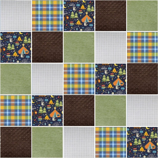 Pre cut Rag Quilt KIT ~ woodland animals camping, navy gray and brown