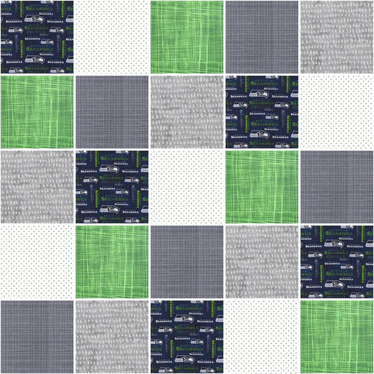 Pre Cut baby Boy Rag Quilt KIT - seahawks football navy, green and gray