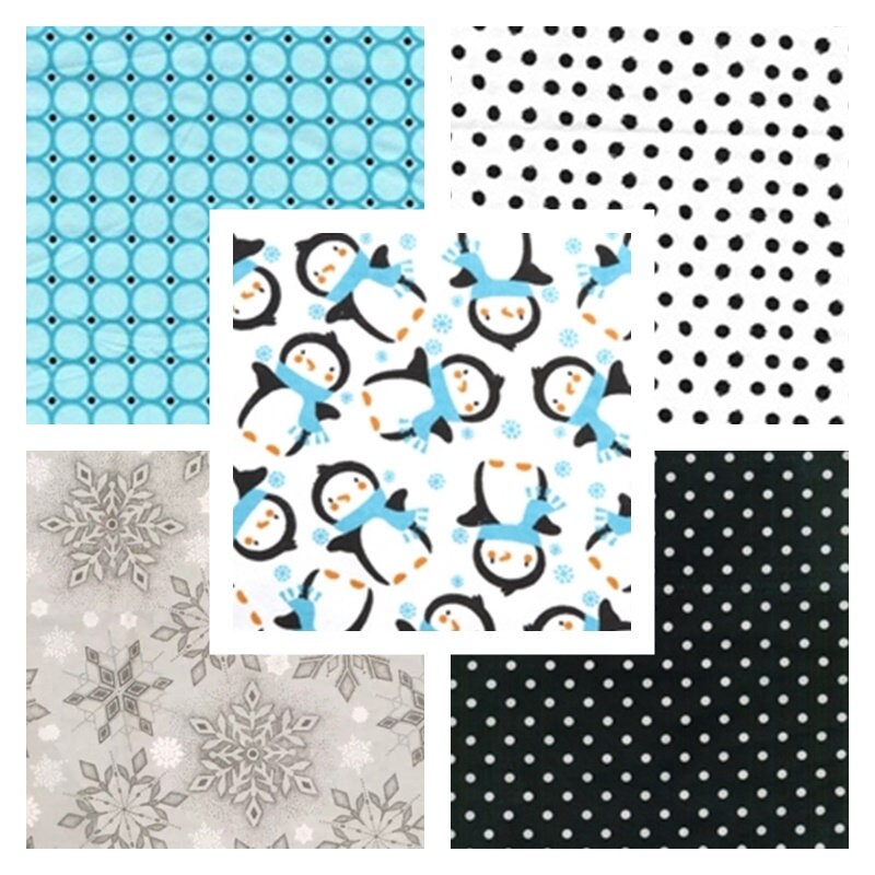 Pre CUT Rag Quilt kit ~ Winter Penguin and snowflakes