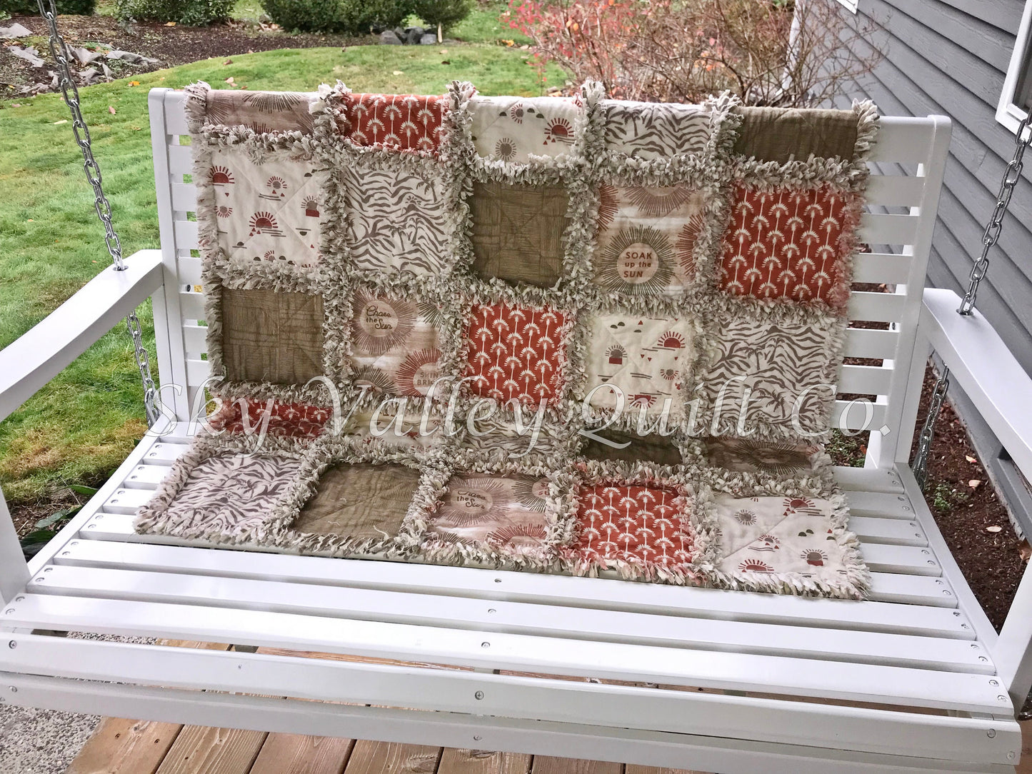 Pre Cut Rag Quilt KIT - Summer Oasis, rust, white, green and beige flannels~ boho