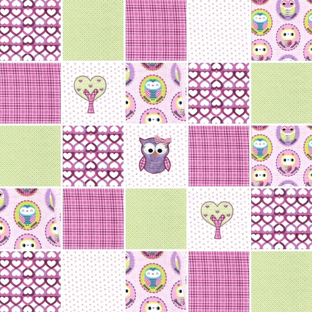 Pre Cut Rag Quilt KIT - Owls in pink and green