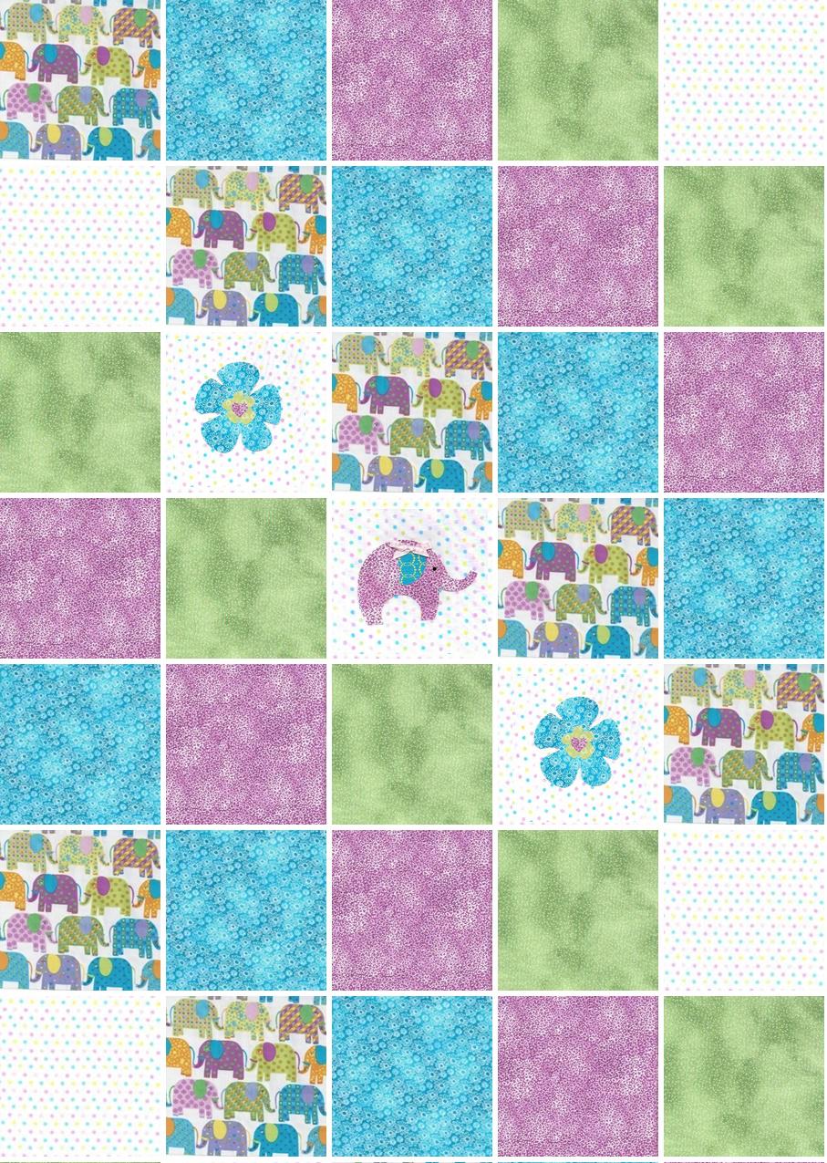 Pre Cut baby girl Rag Quilt KIT - bright lilac and teal/turquoise green Elephant parade, shower gift, nursery design