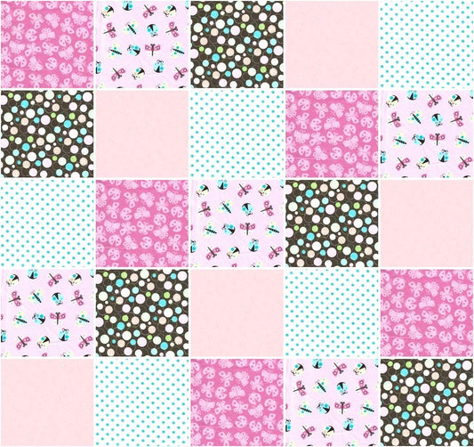 Pre Cut Rag Quilt KIT - butterflies and ladybugs pink, brown and aqua