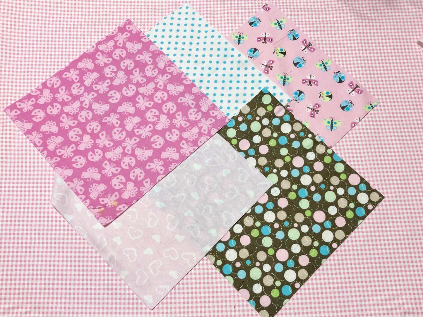 Pre Cut Rag Quilt KIT - butterflies and ladybugs pink, brown and aqua