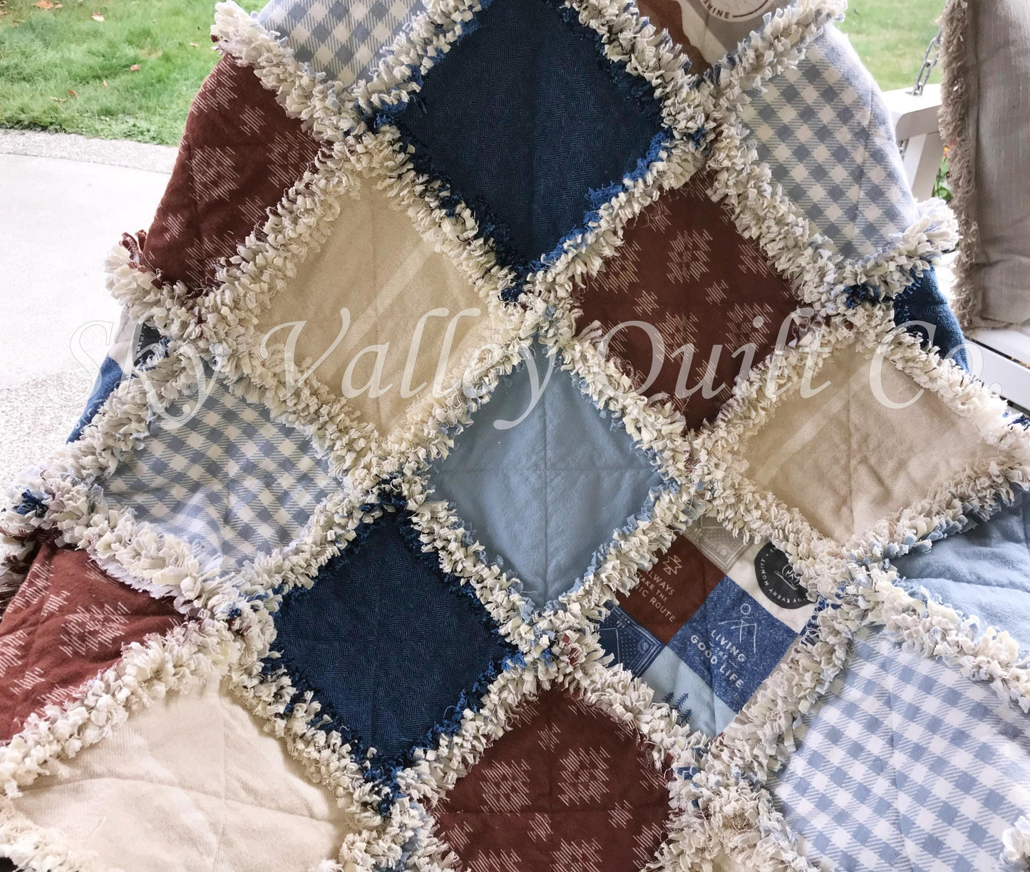 Finished rag quilt - mountains, southwestern, uplug, aztec, blues, rust and cream