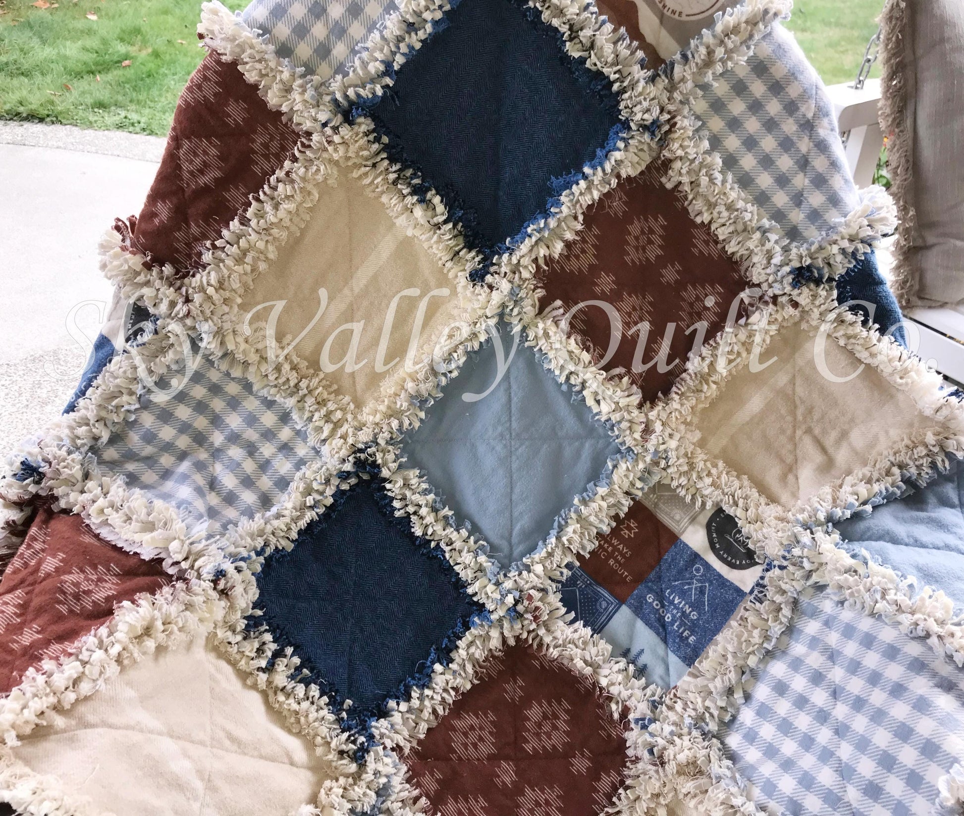Finished rag quilt - mountains, southwestern, uplug, aztec, blues, rust and cream
