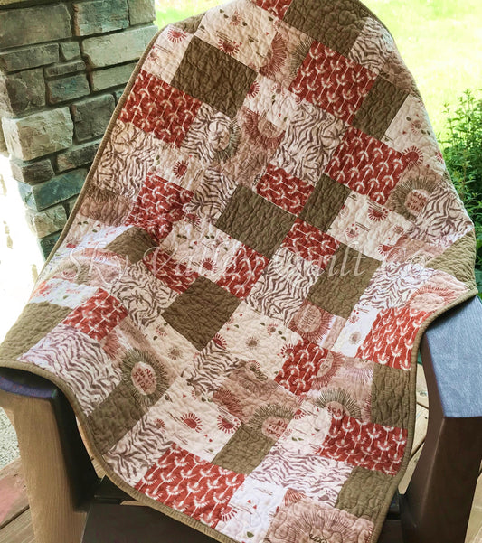 Finished pieced quilt - Summer Oasis, boho sunbursts, rust, green, cream, pieced and quilted