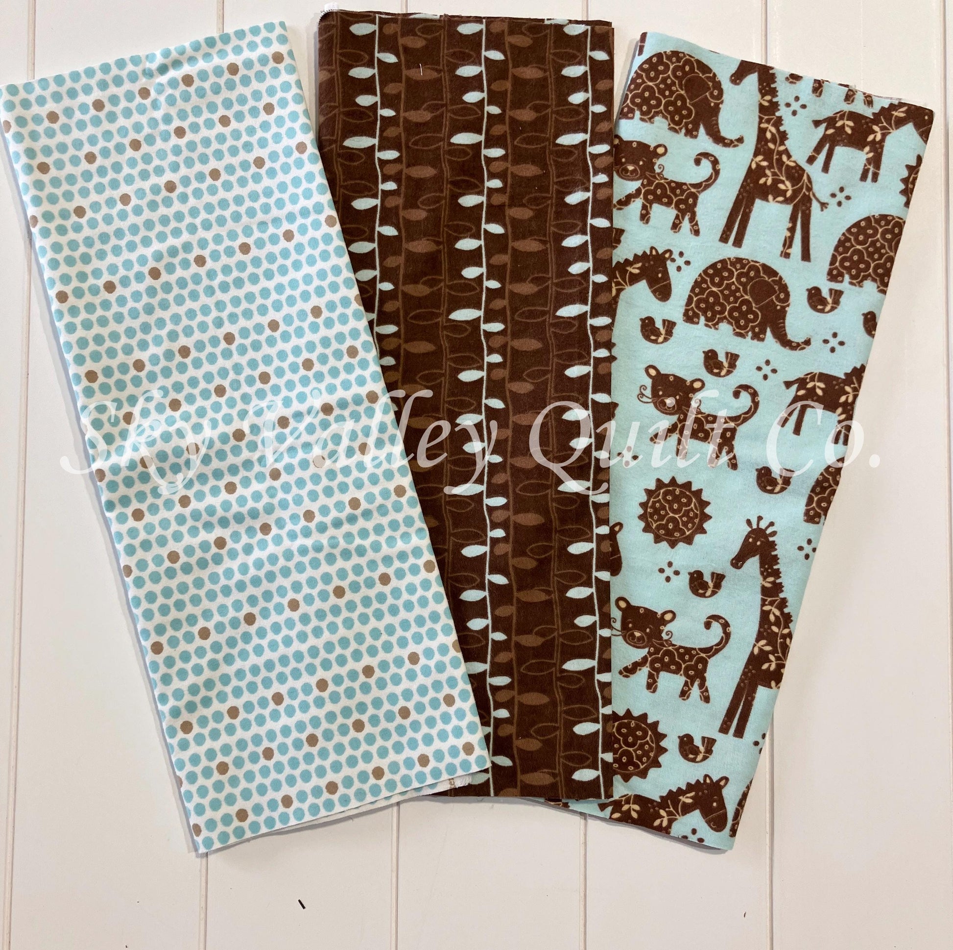 half yard flannel fabric Bundle, choose aqua blue or pink zoo animals