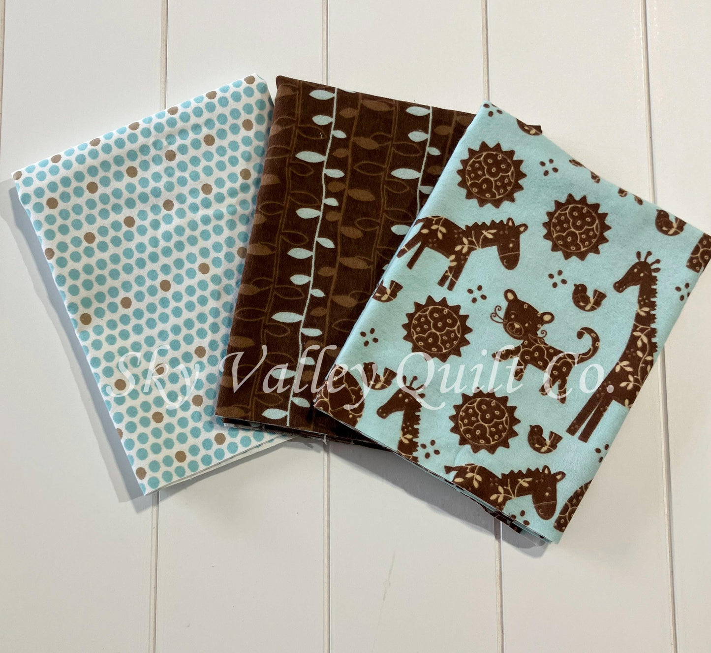 half yard flannel fabric Bundle, choose aqua blue or pink zoo animals