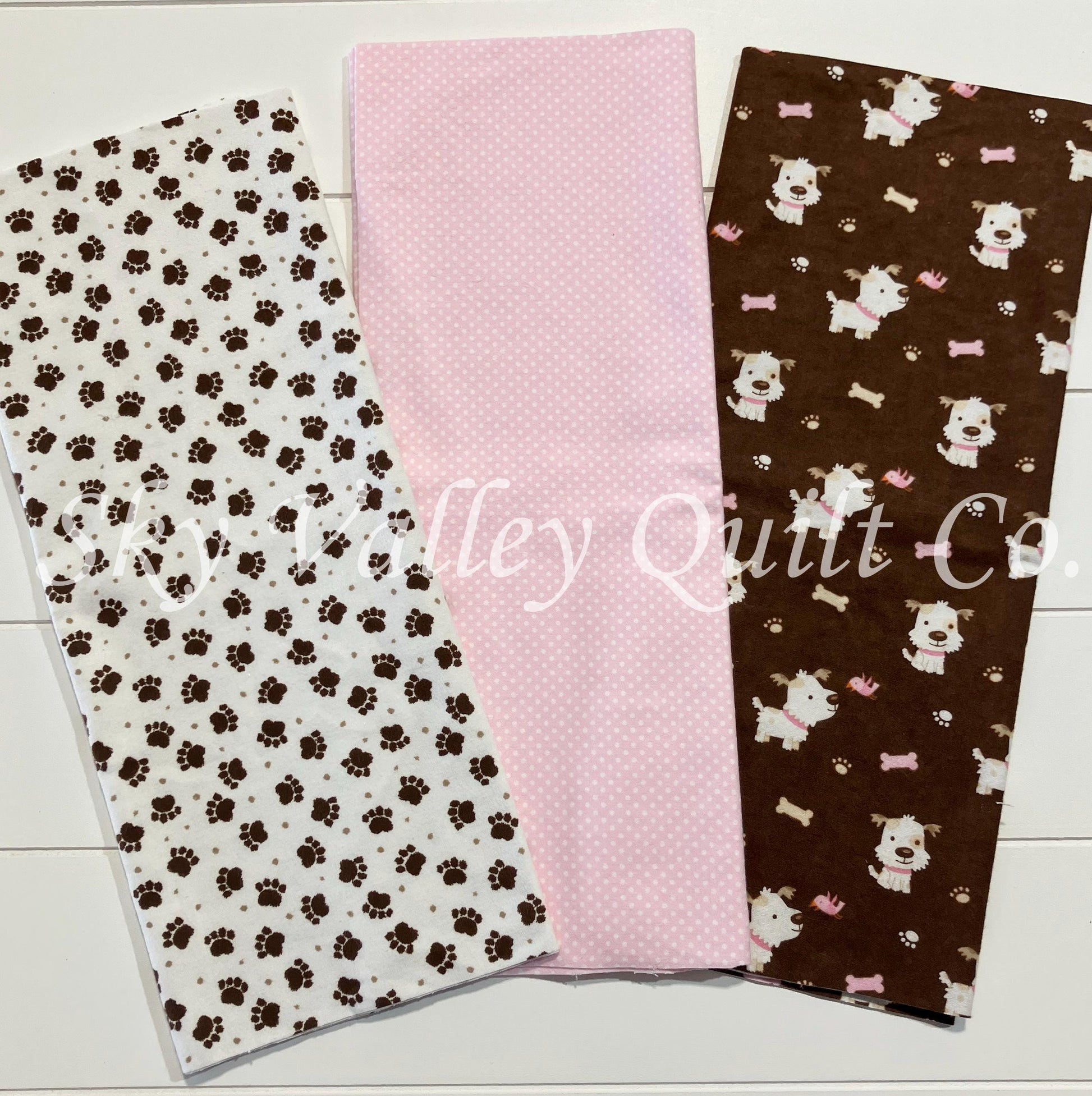 half yard flannel fabric Bundle, choose pink or blue puppy dogs
