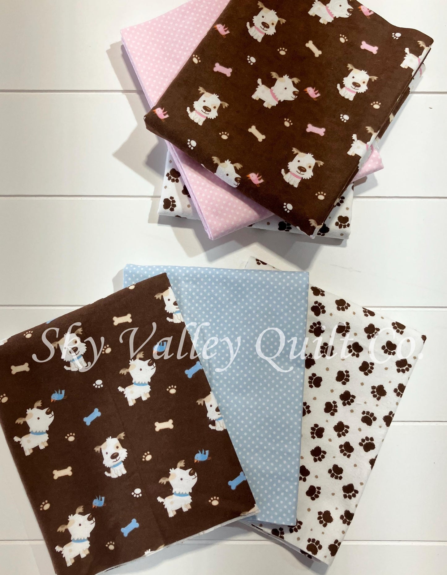 half yard flannel fabric Bundle, choose pink or blue puppy dogs