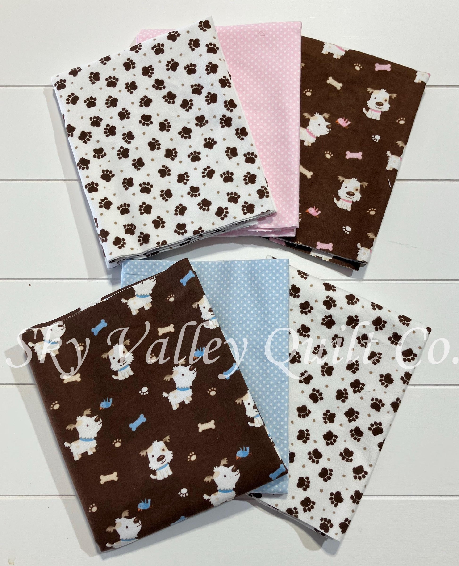 half yard flannel fabric Bundle, choose pink or blue puppy dogs