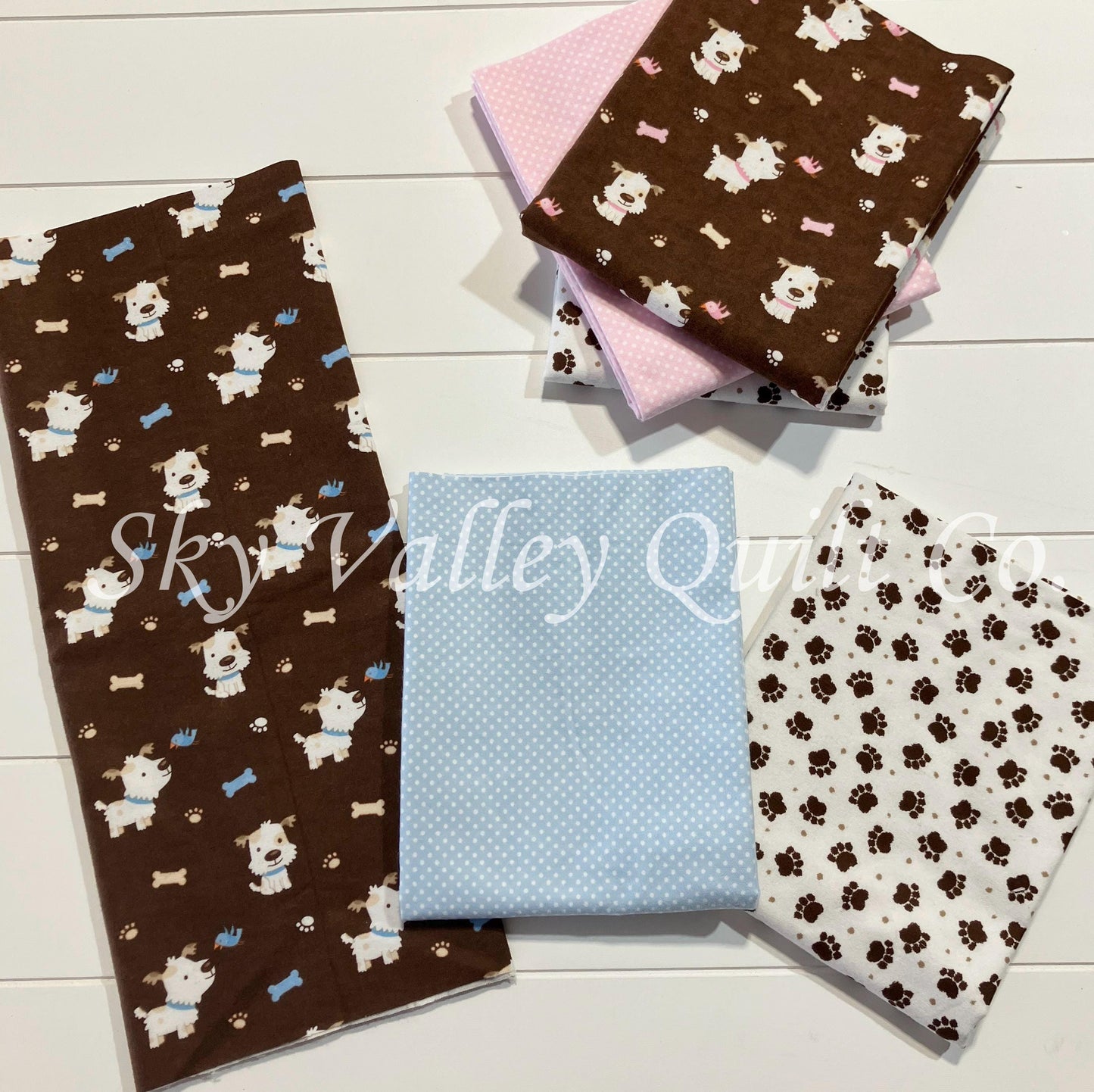 half yard flannel fabric Bundle, choose pink or blue puppy dogs