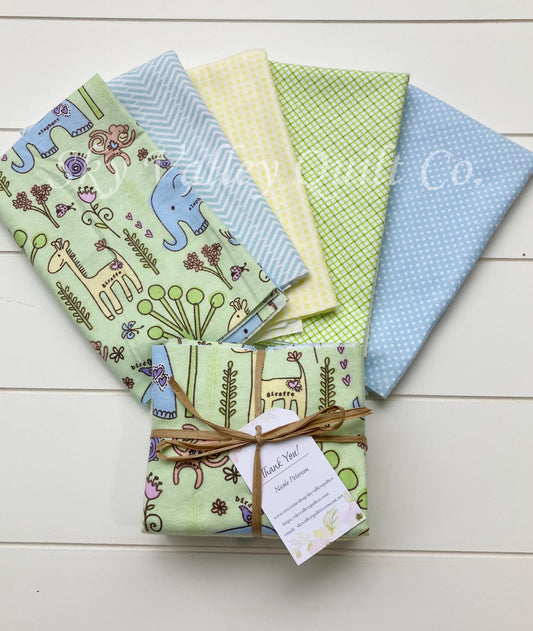 Pre Cut Rag Quilt KIT - strawberries in pinks and sage green flannels, 3 layers!