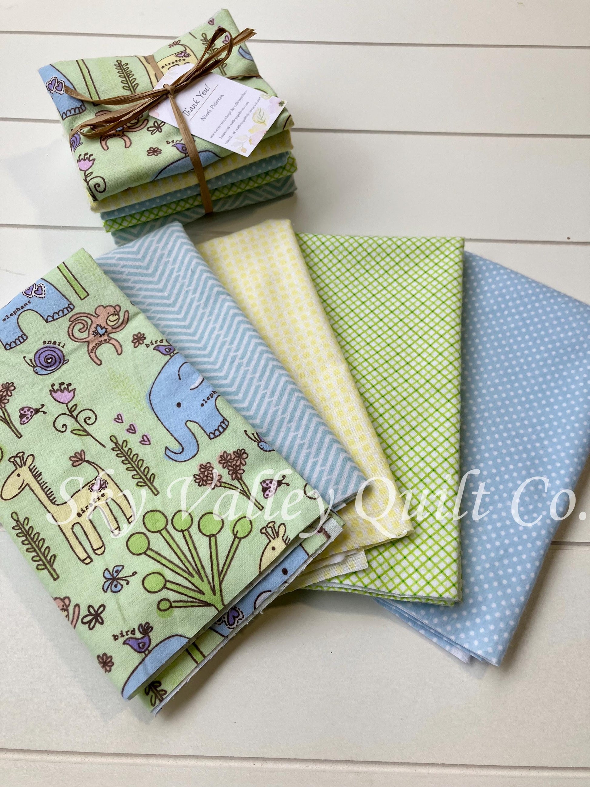 flannel Fat quarter Bundle, green and blue jungle animals