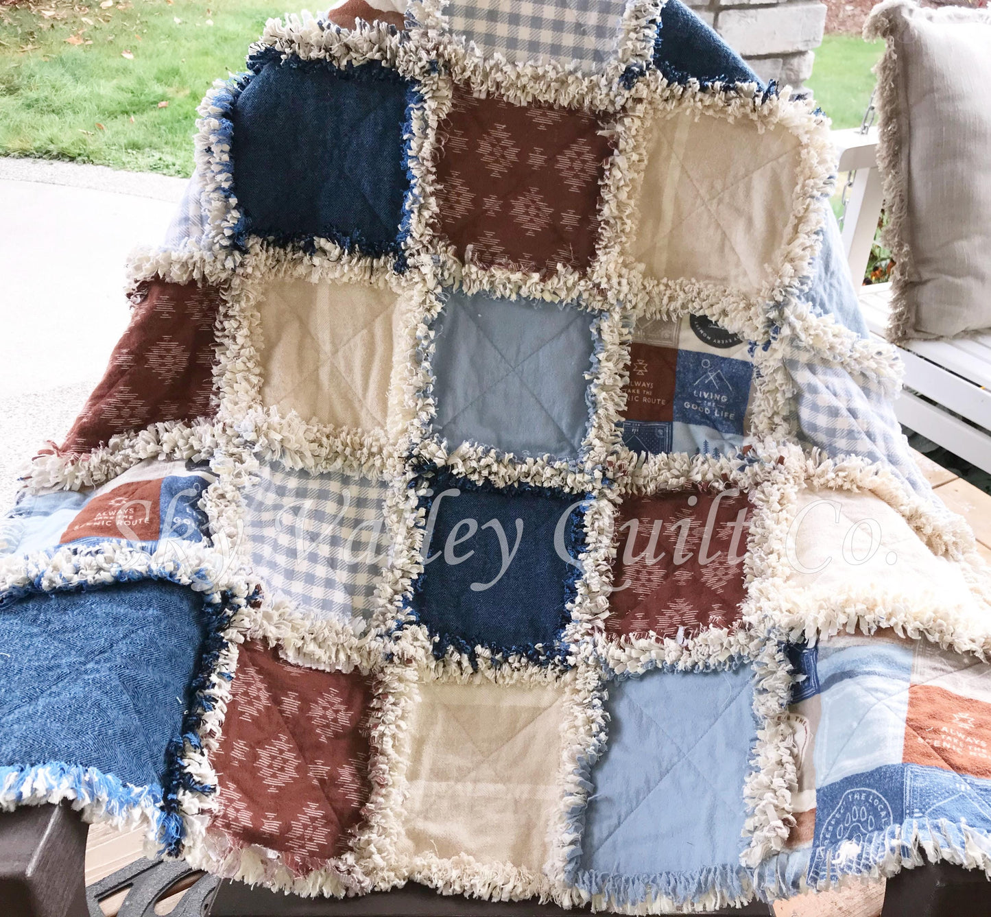 Finished rag quilt - mountains, southwestern, uplug, aztec, blues, rust and cream