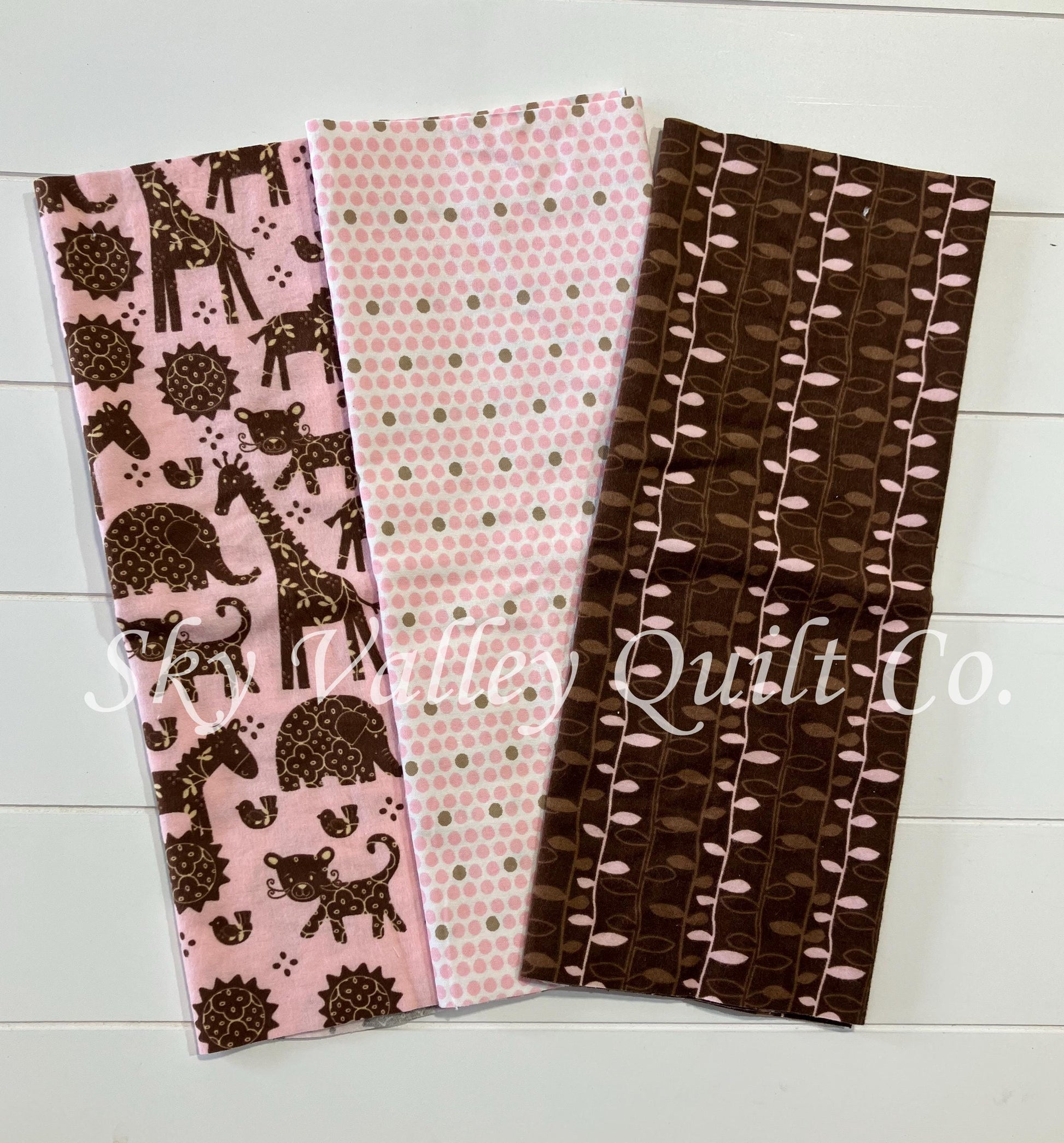 half yard flannel fabric Bundle, choose aqua blue or pink zoo animals