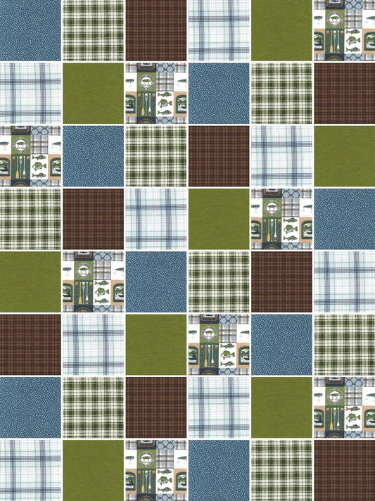 Pre Cut Rag quilt KIT ~ Gone Fishing in Brown, Camo, Navy and green