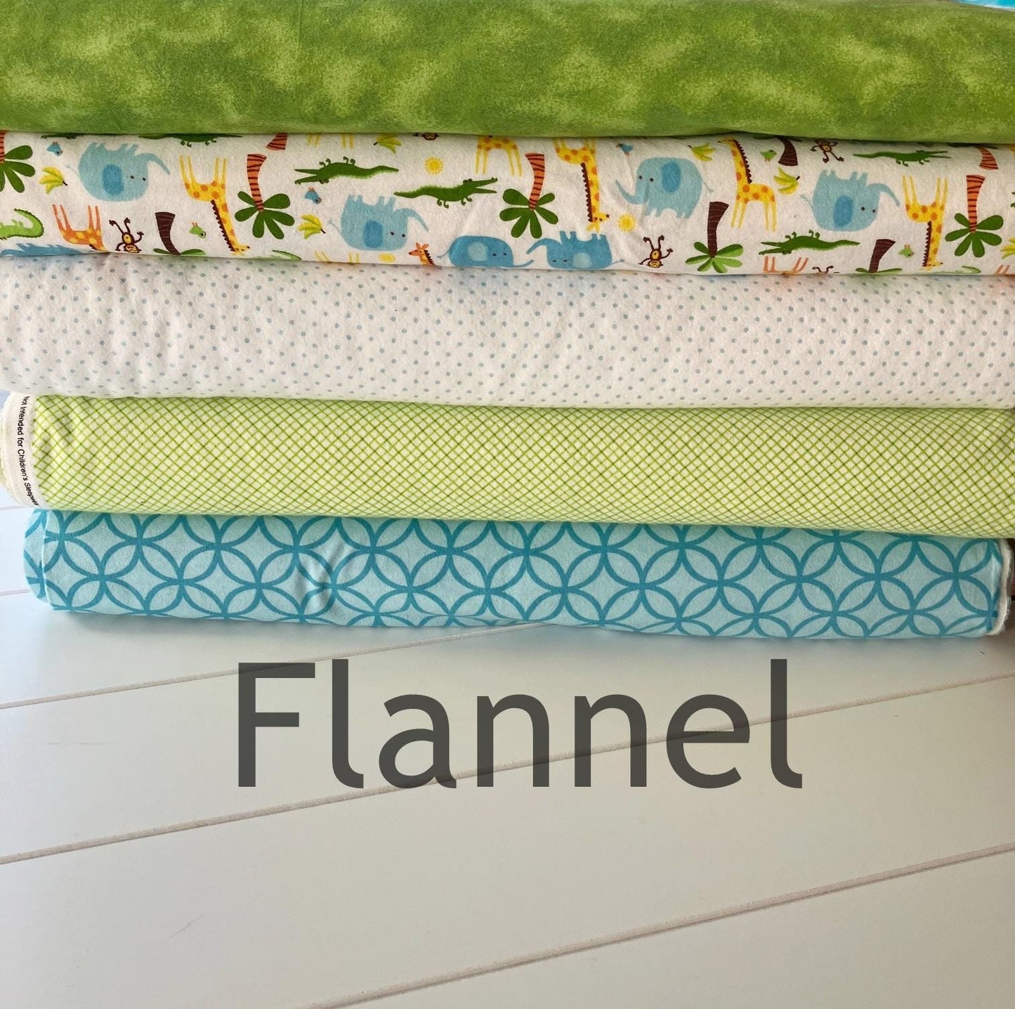 flannel Fat quarter Bundle, green and aqua blue Zoo jungle animals