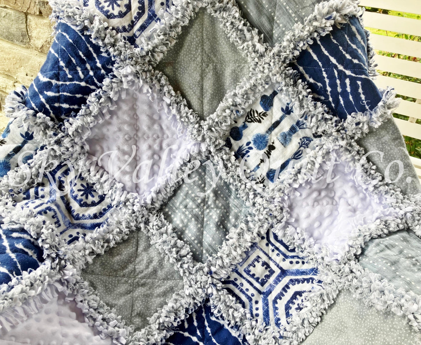 Pre CUT Rag Quilt KIT ~ Into the Blue ~ white, blue, wedgewood themed flannels
