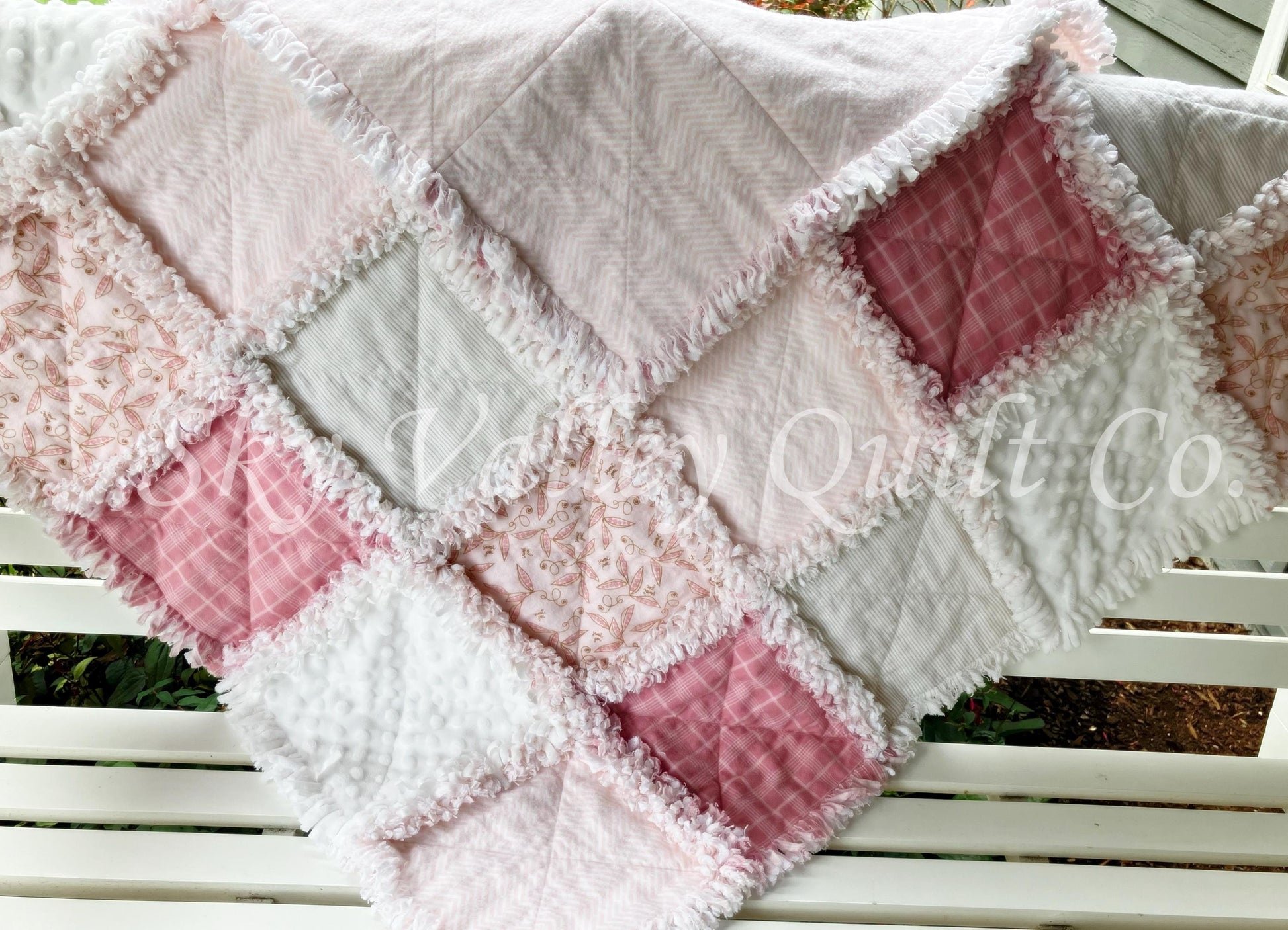 Pre Cut Rag Quilt KIT - Little Sweet Pea, pinks, beige, white blush, 3 layers