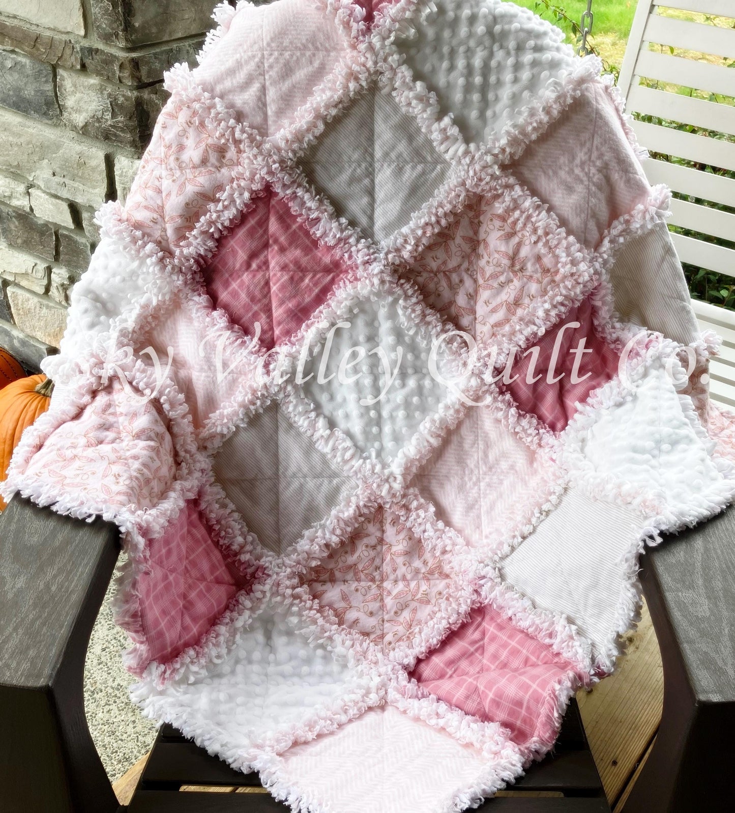 Pre Cut Rag Quilt KIT - Little Sweet Pea, pinks, beige, white blush, 3 layers