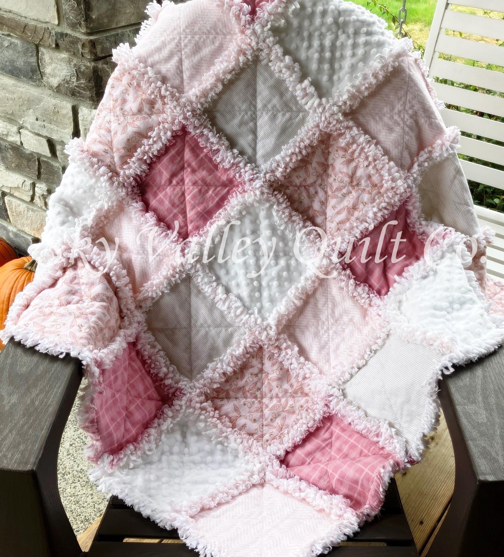 Pre Cut Rag Quilt KIT - Little Sweet Pea, pinks, beige, white blush, 3 layers