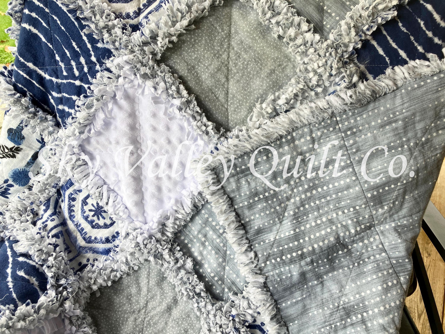 Pre CUT Rag Quilt KIT ~ Into the Blue ~ white, blue, wedgewood themed flannels