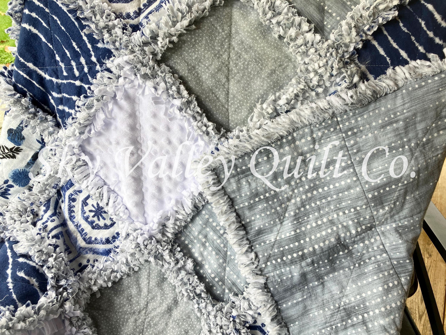 Pre CUT Rag Quilt KIT ~ Into the Blue ~ white, blue, wedgewood themed flannels