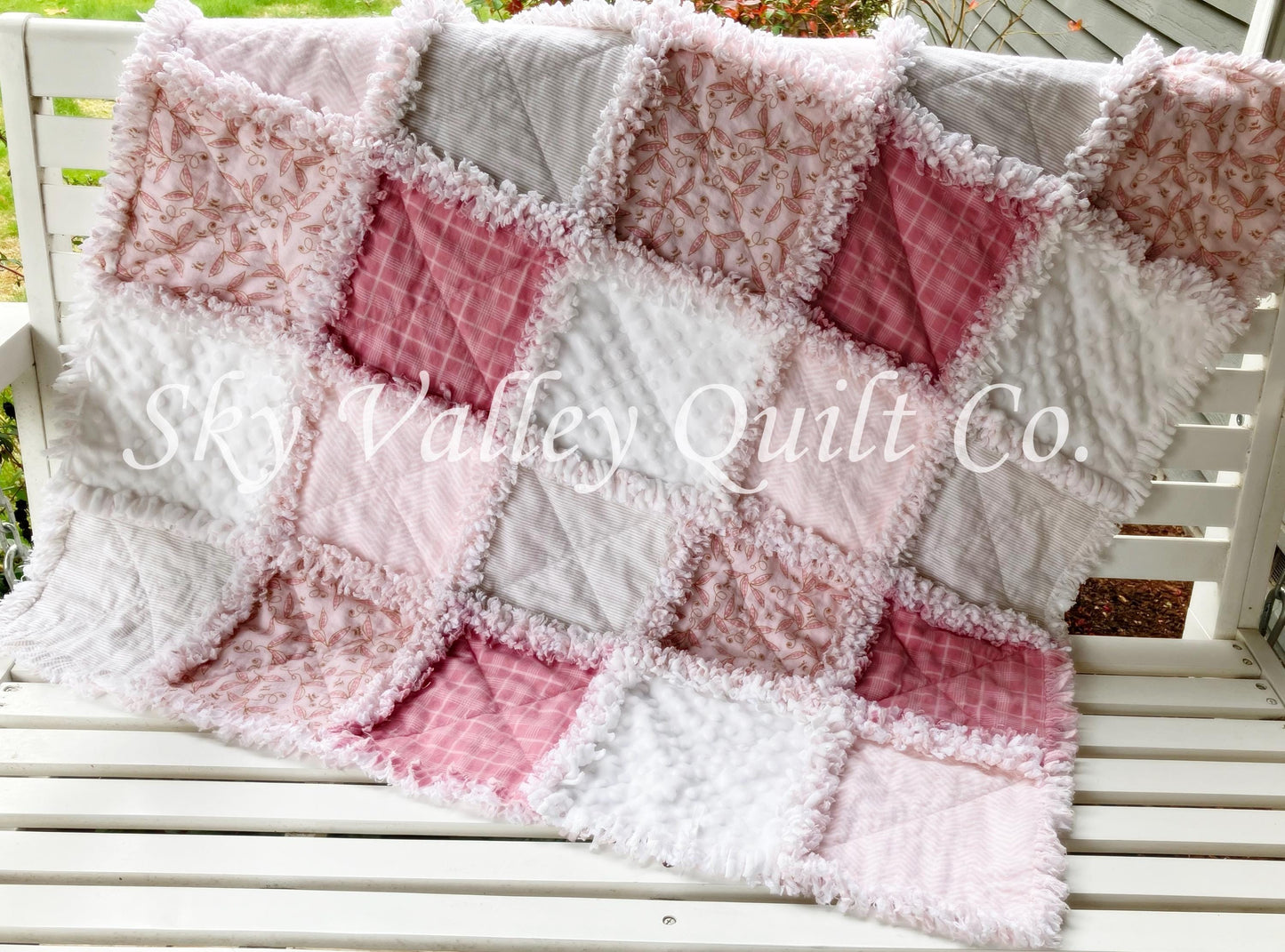 Pre Cut Rag Quilt KIT - Little Sweet Pea, pinks, beige, white blush, 3 layers
