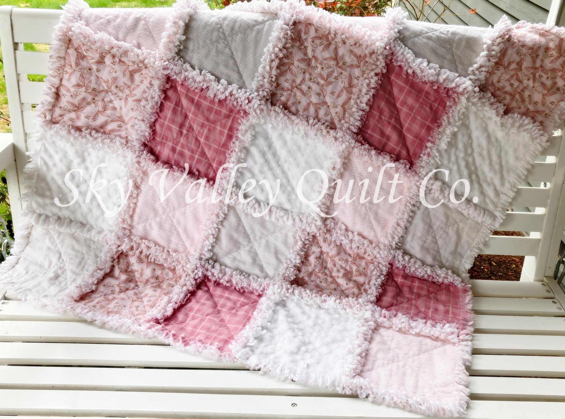 Pre Cut Rag Quilt KIT - Little Sweet Pea, pinks, beige, white blush, 3 layers