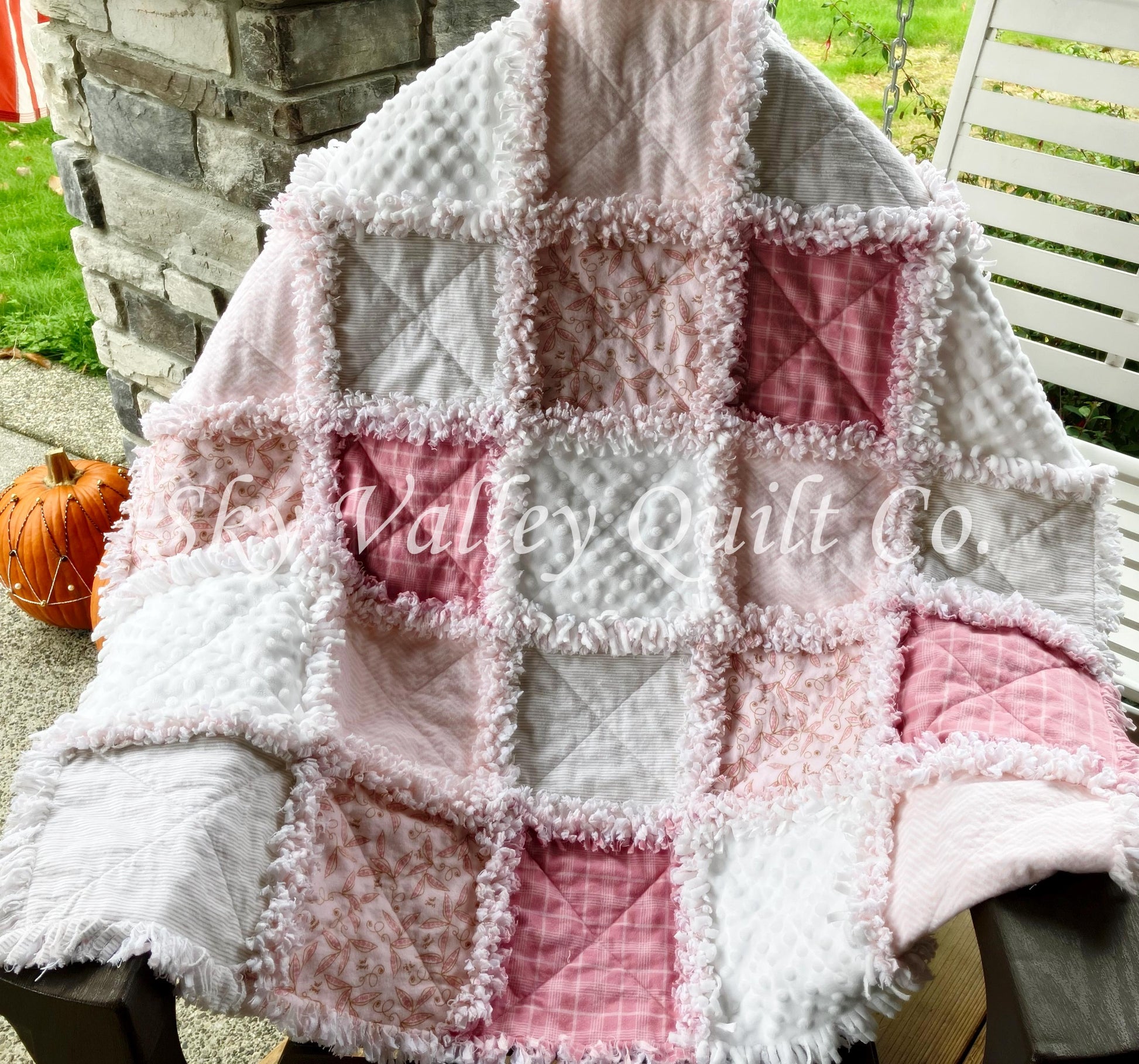 Pre Cut Rag Quilt KIT - Little Sweet Pea, pinks, beige, white blush, 3 layers