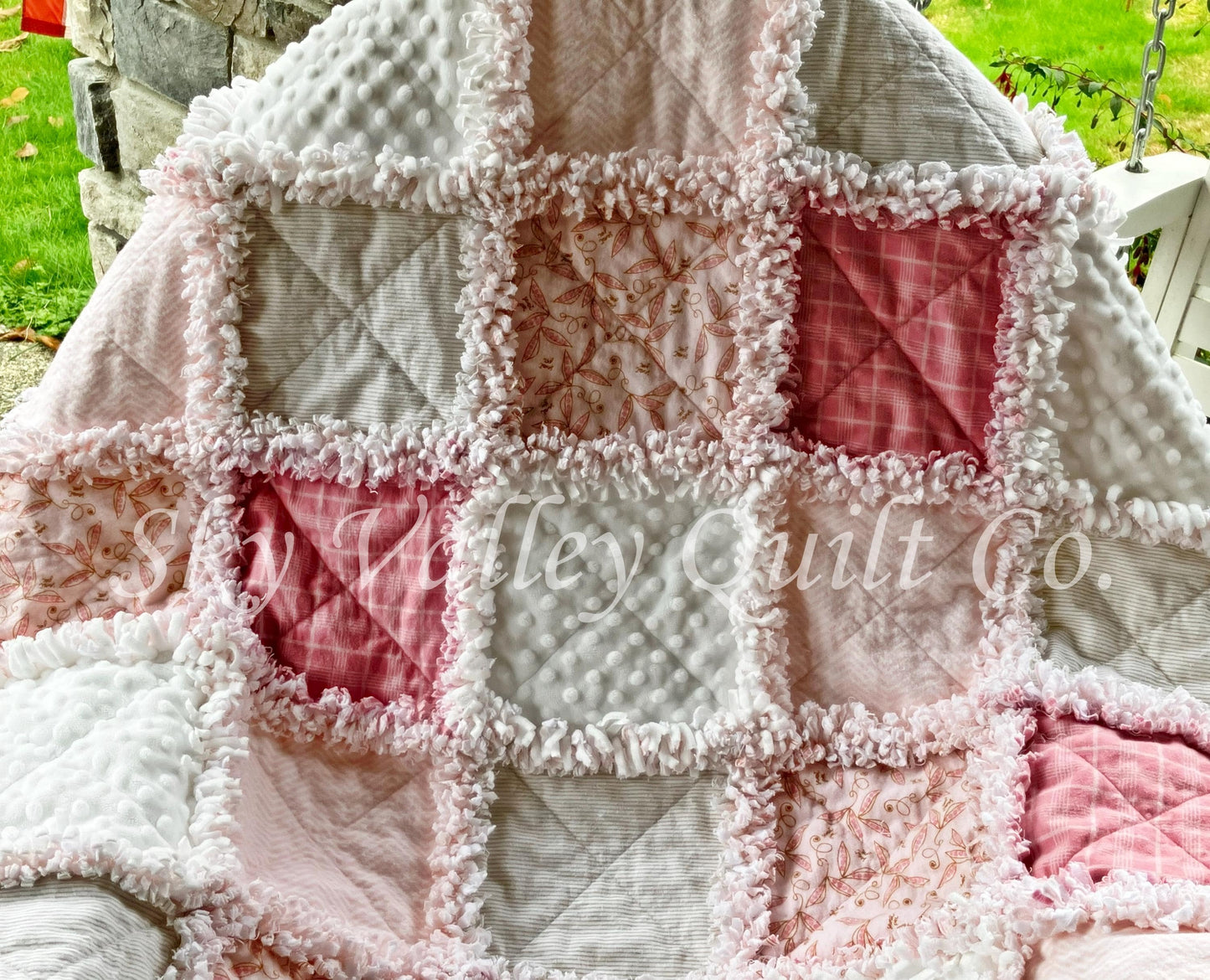 Pre Cut Rag Quilt KIT - Little Sweet Pea, pinks, beige, white blush, 3 layers