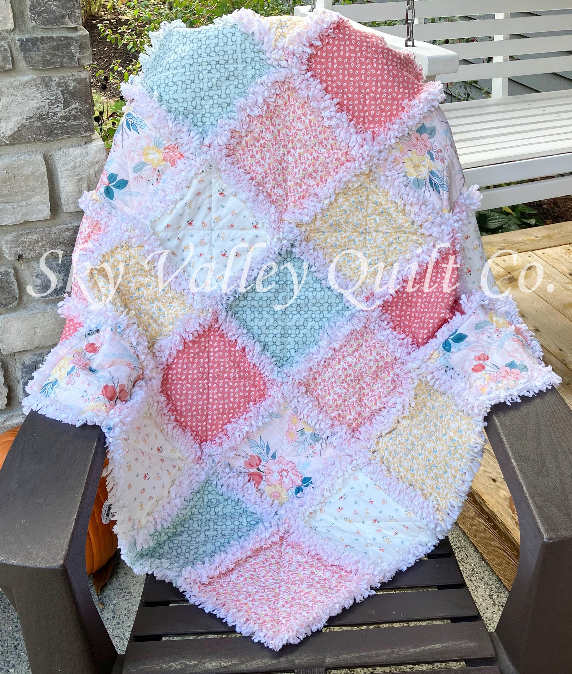 Pre Cut Rag Quilt KIT -Riley Blake New Beginnings blush, misty teal, 3 layers
