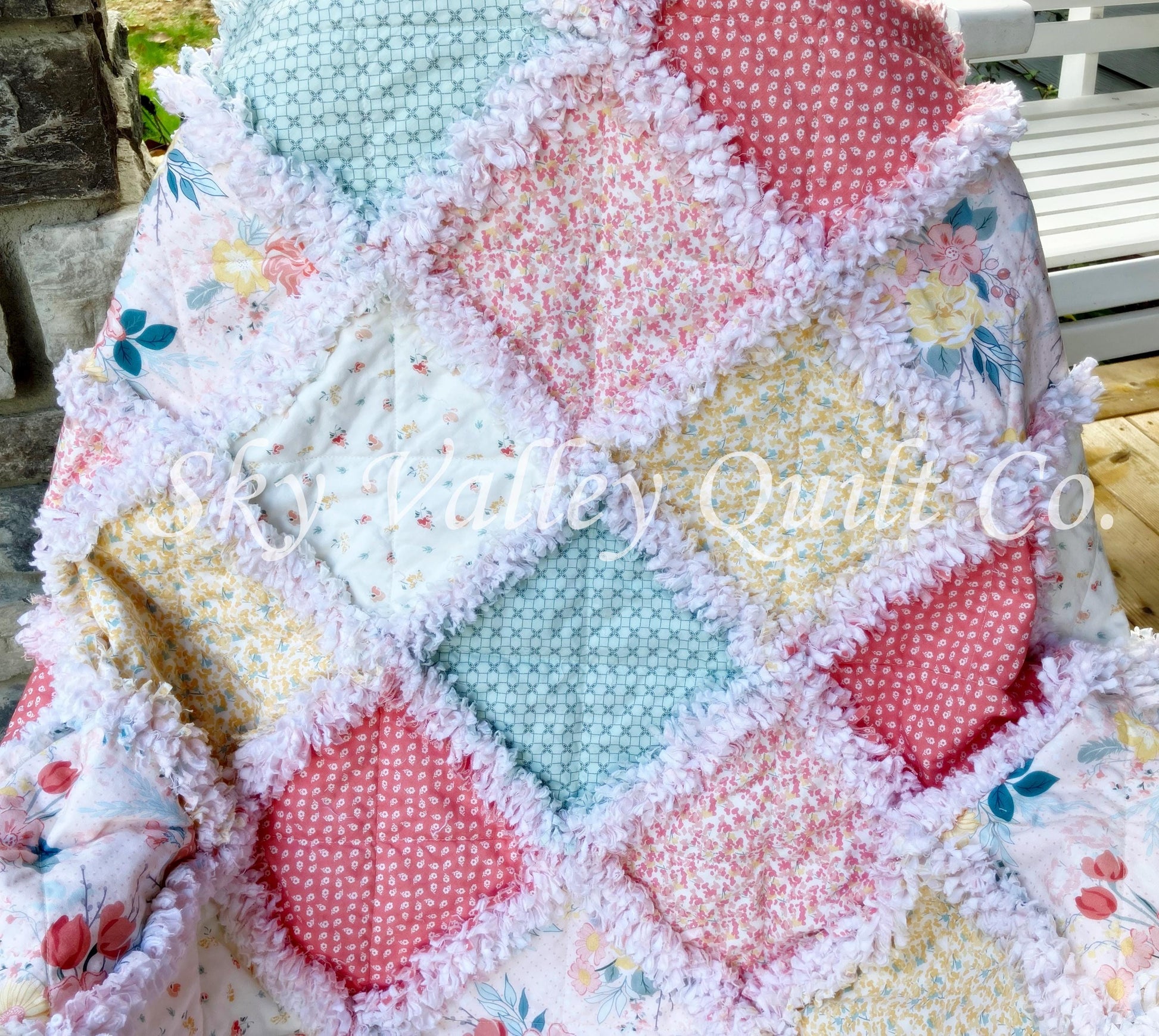 Pre Cut Rag Quilt KIT -Riley Blake New Beginnings blush, misty teal, 3 layers