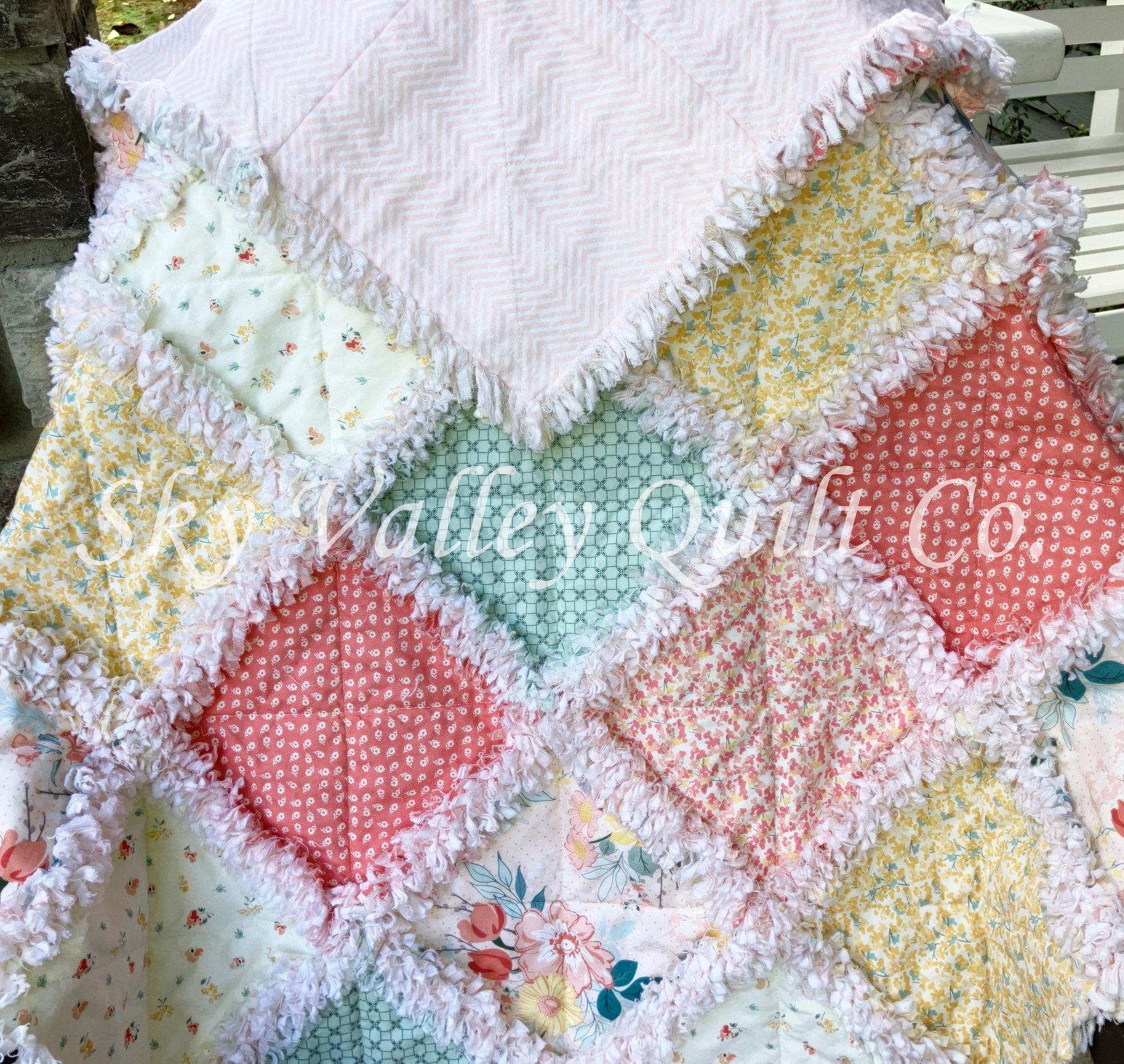 Pre Cut Rag Quilt KIT -Riley Blake New Beginnings blush, misty teal, 3 layers