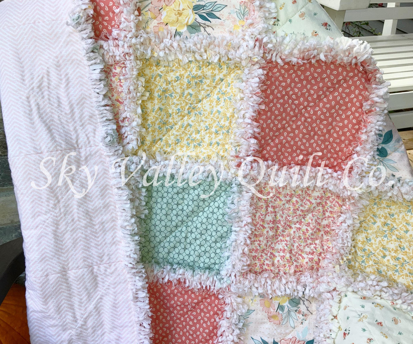 Pre Cut Rag Quilt KIT -Riley Blake New Beginnings blush, misty teal, 3 layers