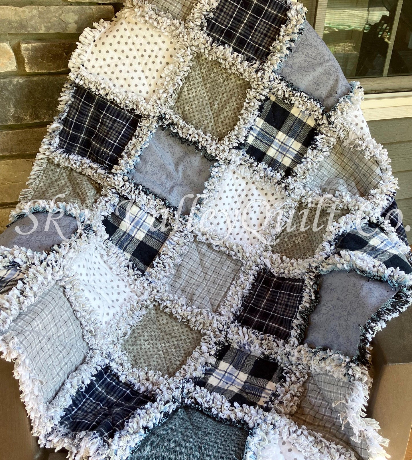 Precut rag quilt KIT ~ navy blue and gray flannels - restocked!