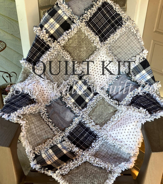 Precut rag quilt KIT ~ navy blue and gray flannels - restocked!