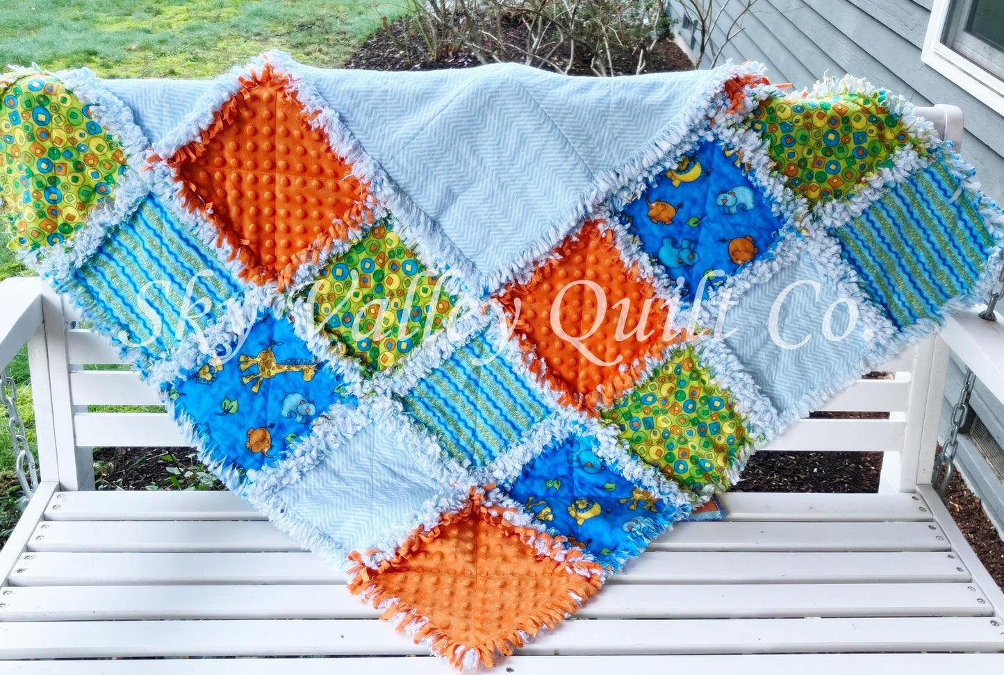 Precut rag quilt KIT ~ bright safari animals blue orange and green flannels